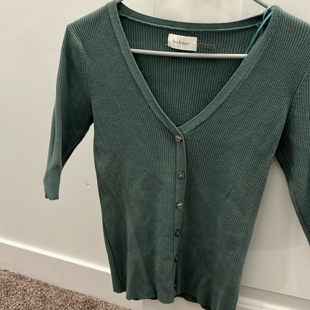Bohme light green half sleeved button up sweater